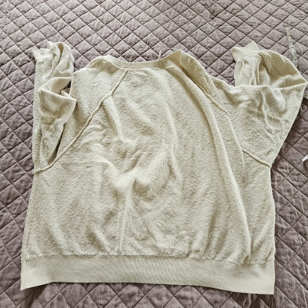Free People Found My Friend Cotton Textured Cream Pullover Sweater Sz M - Picture 9 of 9